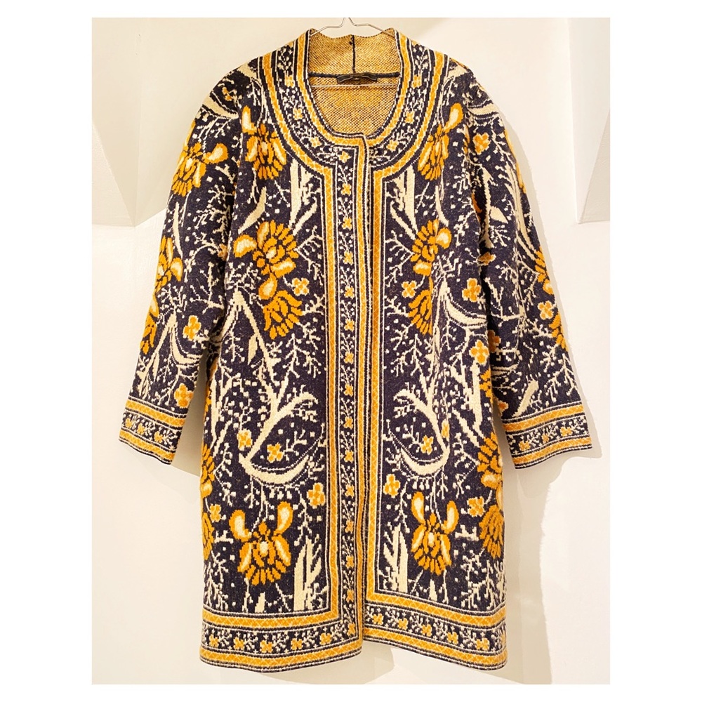 gold and navy sweater jacket NBW